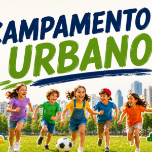 Niños disfrutando de actividades al aire libre en un campamento urbano durante el verano en un entorno seguro y educativo.