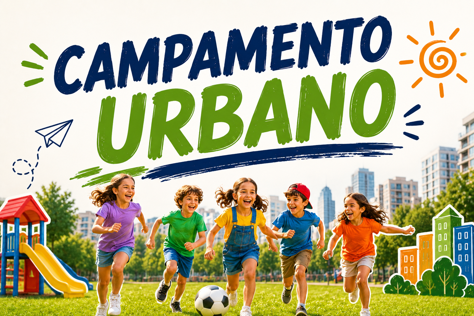 Niños disfrutando de actividades al aire libre en un campamento urbano durante el verano en un entorno seguro y educativo.