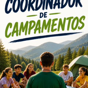Coordinador de campamentos organizando una actividad grupal con jóvenes en un campamento al aire libre.